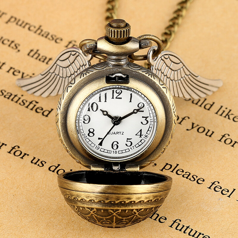 البرونزية ساعة جيب كوارتز ريشة الجناح قلادة الساعات الفاخرة خمر فوب ساعة سلسلة قلادة هدية للرجال النساء دروبشيبينغ