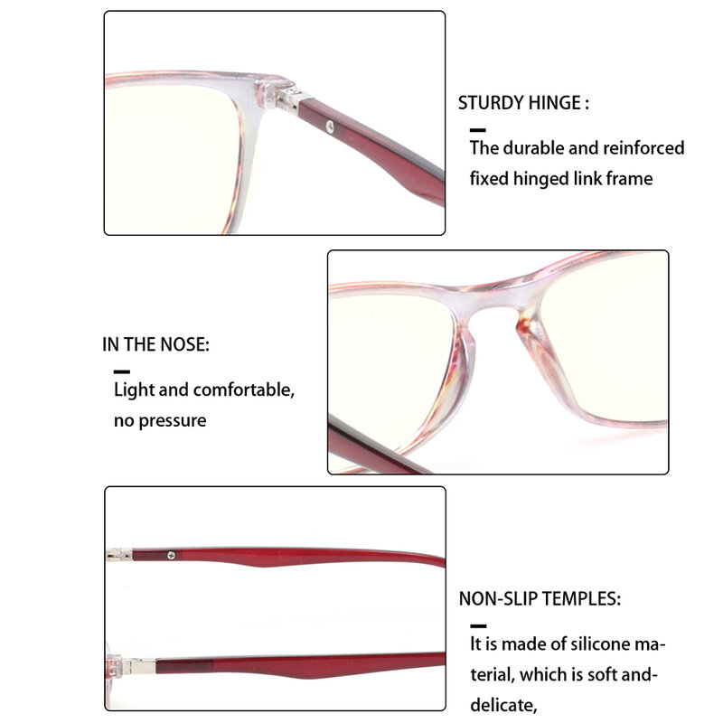 هينوتين نظارات للقراءة دائم الرجال والنساء مفصلة من المعدن البلاستيك مستطيل إطار قارئ النظارات
