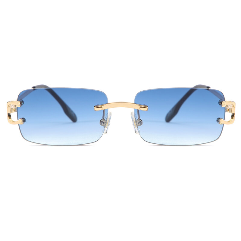 Kachawoo ريترو مستطيلة النظارات الشمسية بدون شفة الذكور الإناث uv400 نظارات شمسية صغيرة موضة الأزرق الوردي الذهب معدن هدايا عيد