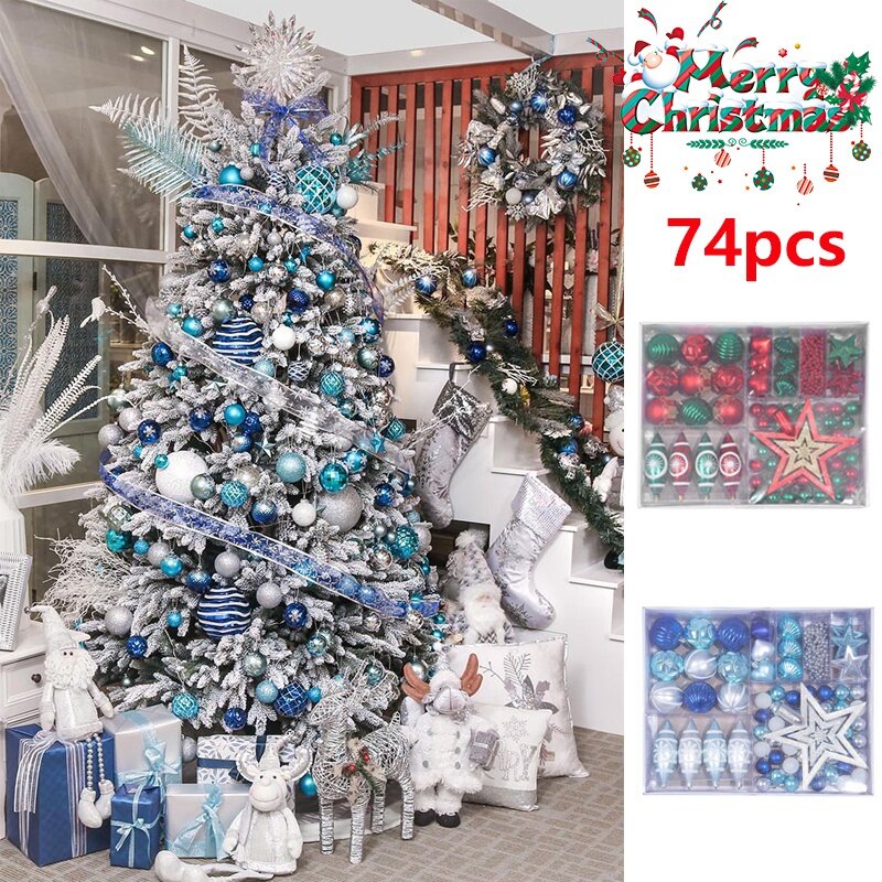 74 قطعة عيد الميلاد الحلي مجموعة تعليق شجرة الكريسماس كرات الحلي المعلقات عيد الميلاد ديكور للمنزل السنة الجديدة هدية