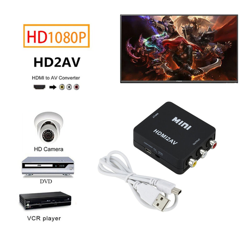 1080P HDMI-متوافق مع AV Scaler محول فيديو مركب محول RCA إلى HDMI متوافق CVSB L/R فيديو قشارة محول صندوق