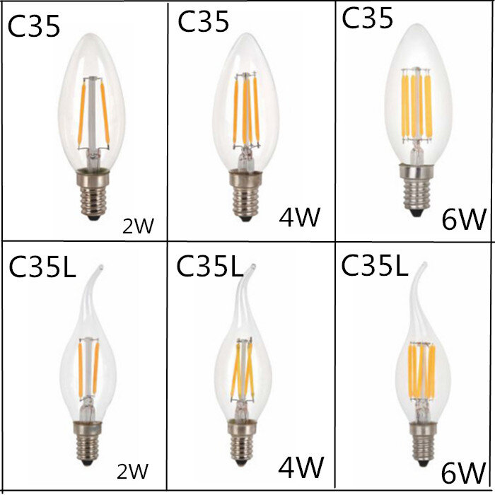 10 قطعة LED لمبة C35 E14 E12 E27 220 فولت 110 فولت عكس الضوء 2 واط 4 واط 6 واط تصميم توفير الطاقة شمعة الدافئة الأبيض خيوط ضوء 360 درجة مصباح