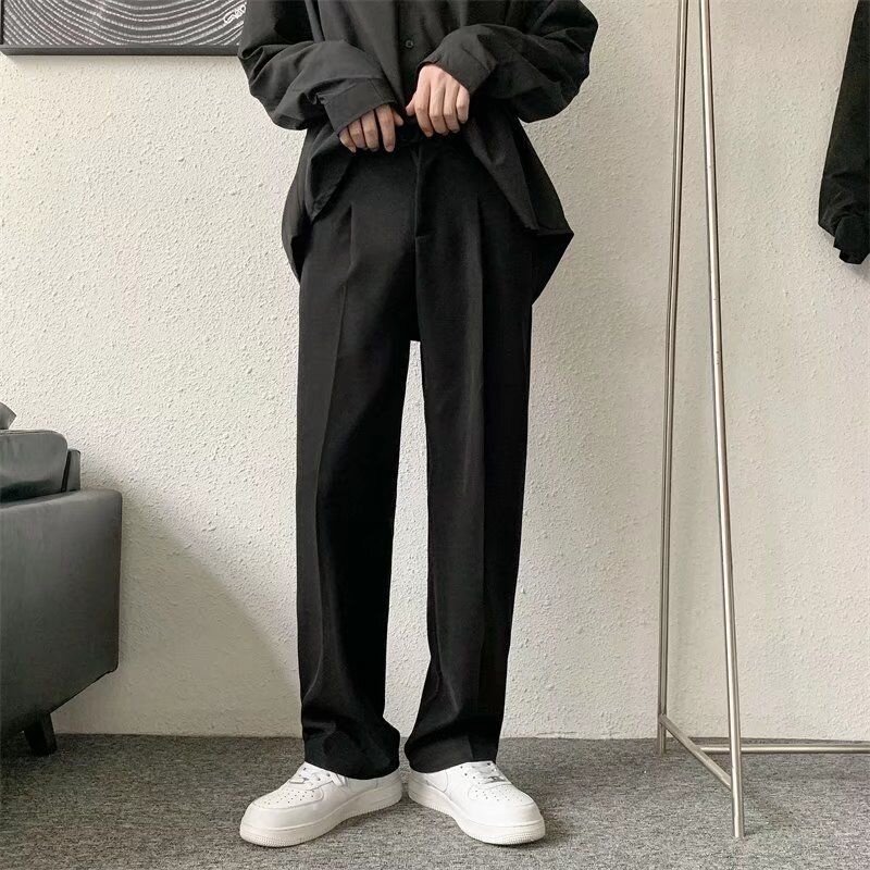 براون/أسود دعوى السراويل الرجال موضة المجتمع رجل فستان السراويل الكورية فضفاض مستقيم Pants غير رسمية رجالي مكتب رسمي بنطلون S-3XL