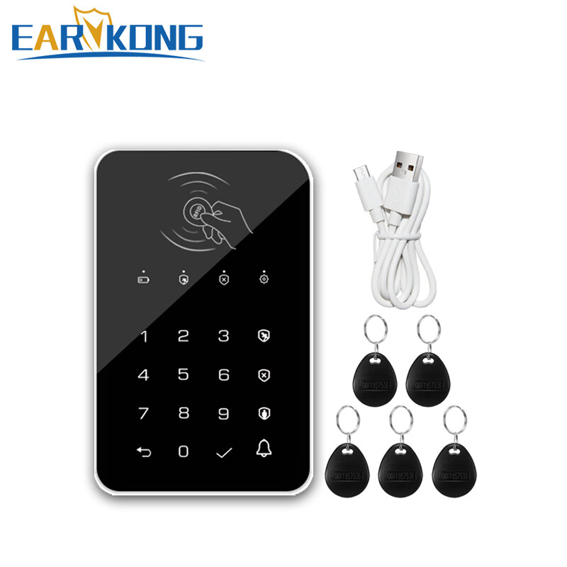 Earykong 433MHz لوحة المفاتيح اللاسلكية لوحة اللمس زر الجرس ل G50 / G30 / PG103 / W2B WiFi GSM إنذار تتفاعل بطاقة قابلة للشحن