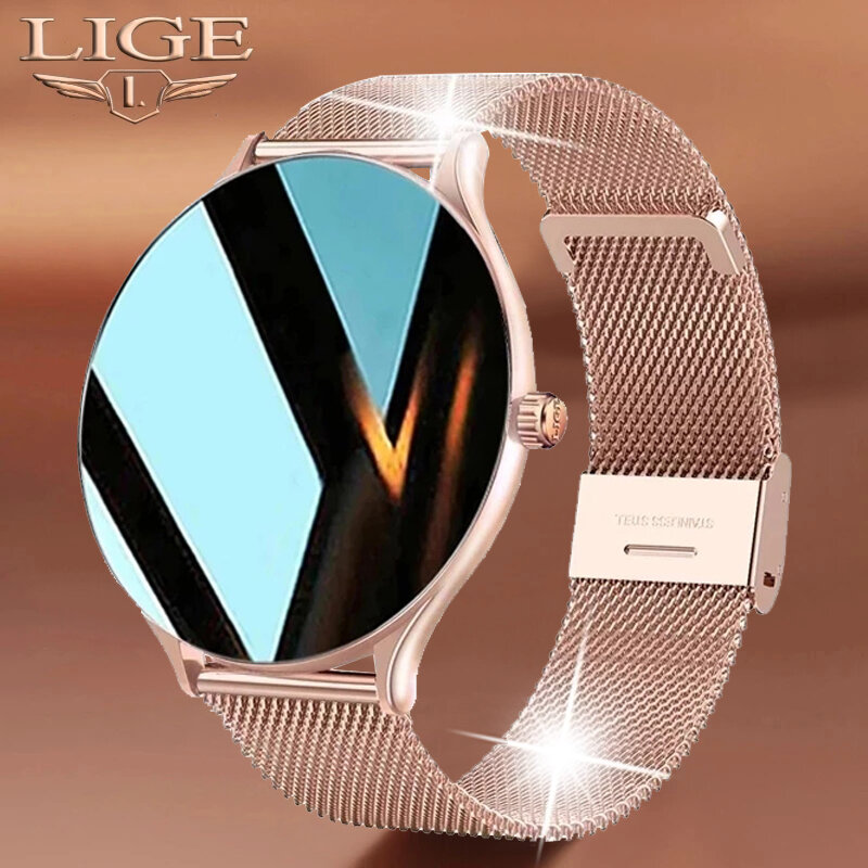 LIGE جديد كامل دائرة شاشة تعمل باللمس ساعة ذكية فاخرة النساء الذكية معصمه سوار لياقة بدنية الرجال معدل ضربات القلب مقاوم للماء Smartwatch
