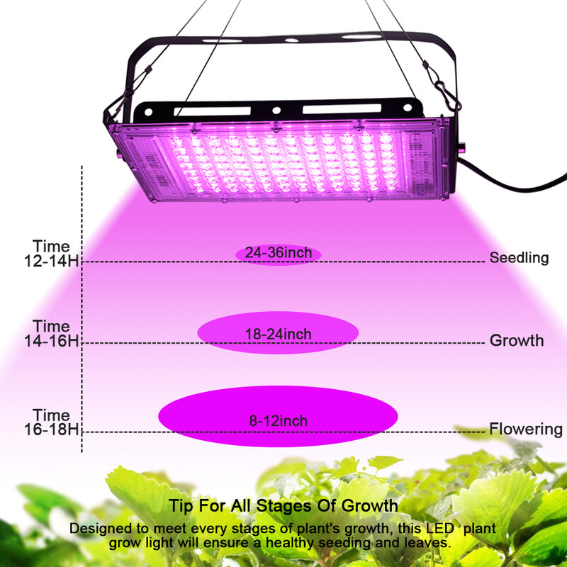 مصباح نمو نباتي LED كامل الطيف ، مصباح إضاءة خارجي ، مثالي لزراعة النباتات والزهور والشتلات ، 50 واط ، تيار متردد 220 فولت
