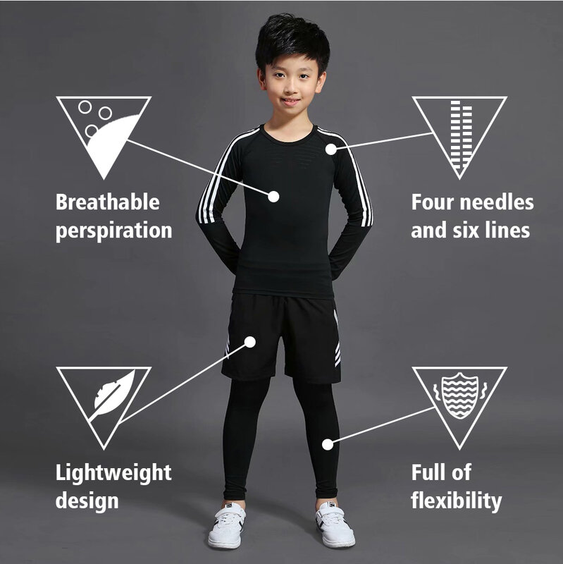 الأطفال بدلة رياضية 1 مجموعات من الملابس الرياضية الركض تدريب الأطفال دعوى ضغط الحرارية الملابس الداخلية لكرة القدم الملابس