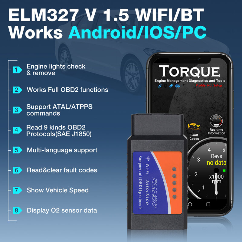 ELM327 OBD2 الماسح الضوئي V1.5 PIC18F25K80 BT/WIFI أدوات تشخيص السيارات السيارات الدردار 327 OBDII رمز القارئ العمل أندرويد/IOS/ويندوز 12 فولت