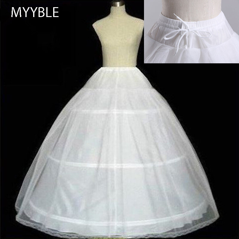 MYYBLE عالية الجودة الأبيض 3 الأطواق ألف خط ثوب نسائي كرينولين زلة ثوب الزفاف الكرة شحن مجاني في الأوراق المالية