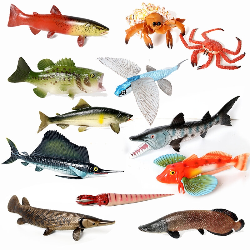 تماثيل حيوانات البحر ، لعبة تعليمية ، محاكاة التمساح ، أراوانا ، سمكة الشارة ، سمك السلمون المرقط الملك ، سلطعون ، نماذج قابلة للتحصيل