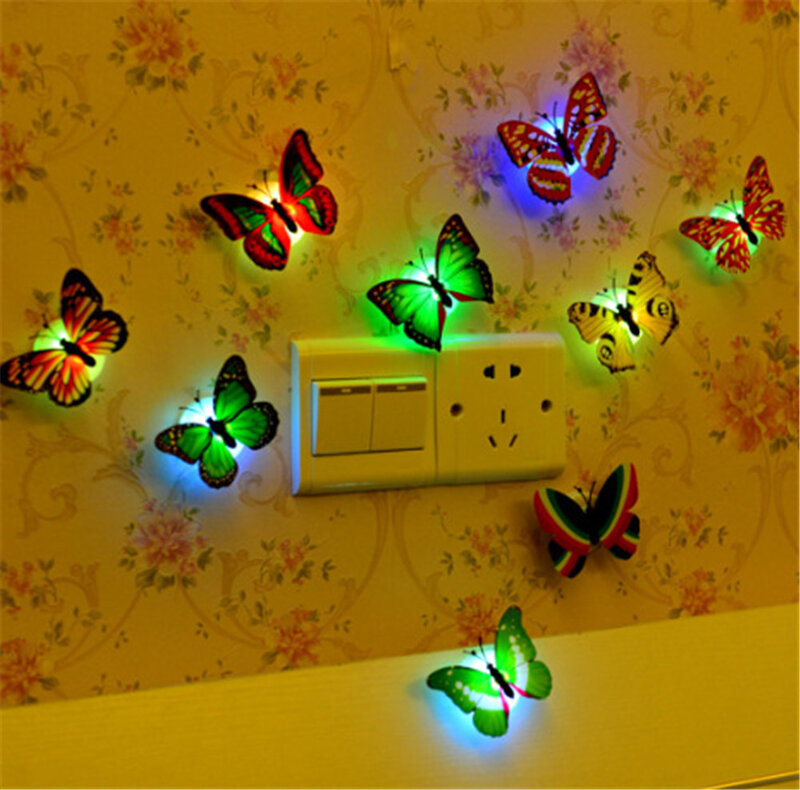 20-5 قطعة الملونة فراشة الجدار ملصق مصباح غرفة نوم LED أضواء الليل لغرفة المدخل نافذة مهرجان الزفاف حديقة الديكور