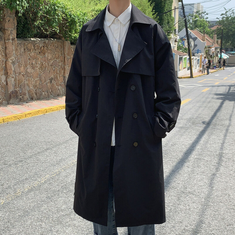 الكورية نمط الربيع خندق معطف الذكور الشارع الشهير سترة واقية ترينشكوت الرجال الصلبة الأعمال عادية فضفاض معطف طويل