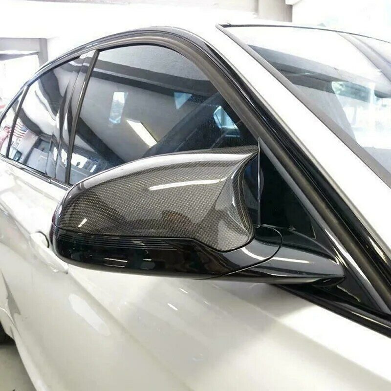 2 قطعة الرؤية الخلفية غطاء مرآة جانبية غطاء ألياف الكربون/أسود لامع لسيارات BMW F80 M3 F82 M4 2015-2020 الجانب الجناح مرآة الرؤية الخلفية