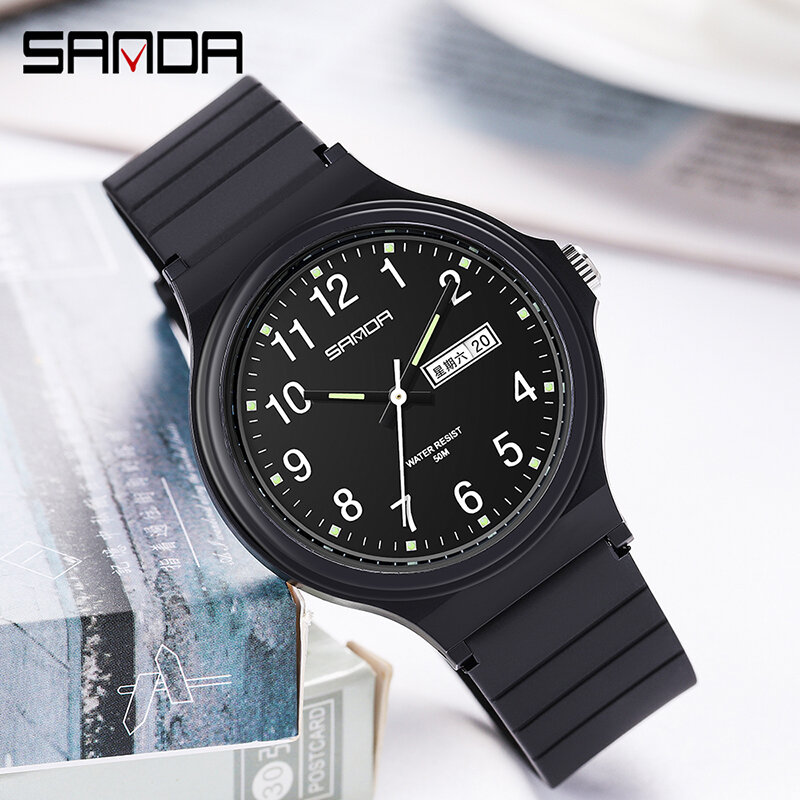 موضة Sanda أفضل العلامة التجارية Calenda كوارتز ساعة بساطتها نمط السيدات ساعة اليد بسيطة أسود أبيض مقاوم للماء ساعة Reloj