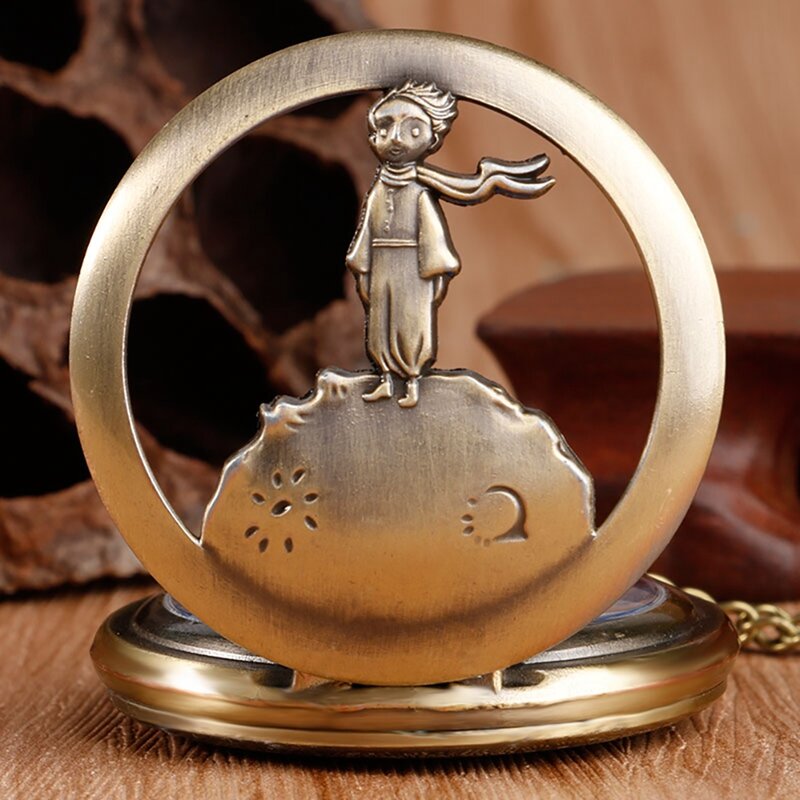 الرجعية العتيقة برونزية الأمير الصغير ساعة الجيب خمر فوب كوارتز ساعة مع سلسلة قلادة قلادة هدايا للأطفال صبي فتاة