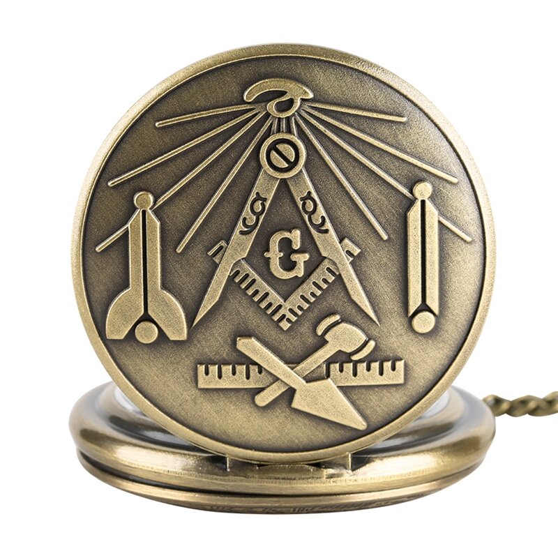 البرونزية الماسونية الماسونية الكروم مربع و البوصلة ميسون قلادة الرجعية قلادة كوارتز ساعة جيب أفضل الهدايا ل Freemason