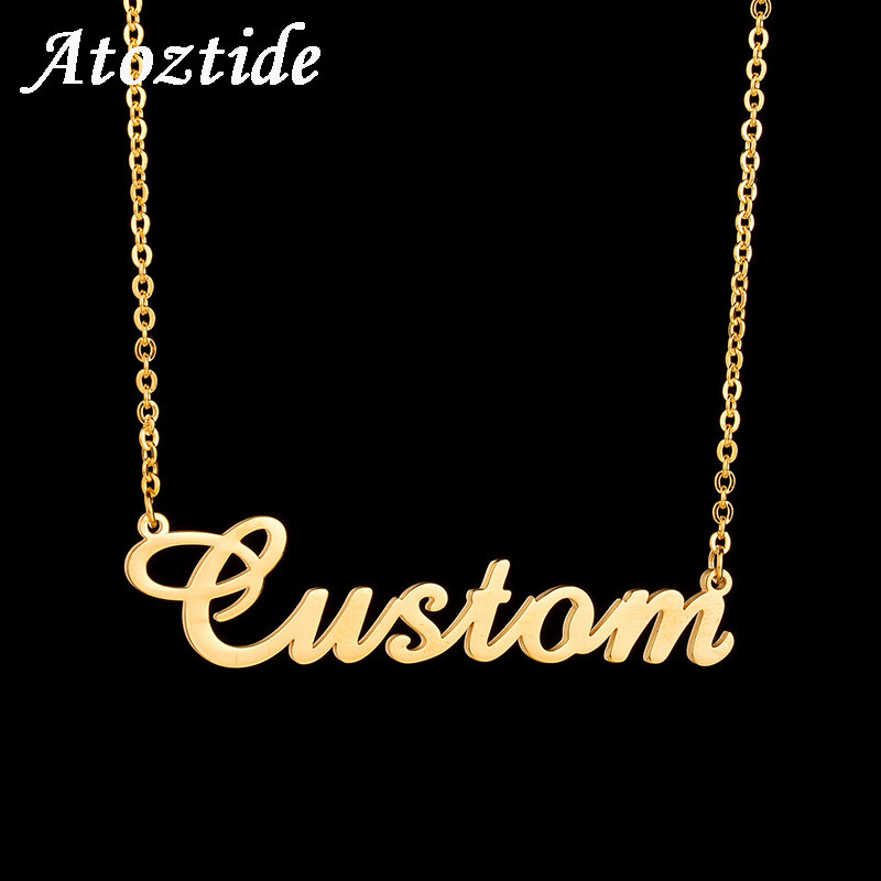 Atoztide-شخصية الفولاذ المقاوم للصدأ قلادة مع اسم ، المختنق مع رسالة ، لون الذهب ، قلادة ، هدية