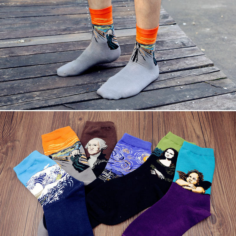 Socks الرجعية الشهيرة اللوحة الفن الجوارب الجدة مضحك جورب للرجال النساء Harajuku جوارب رياضية قصيرة