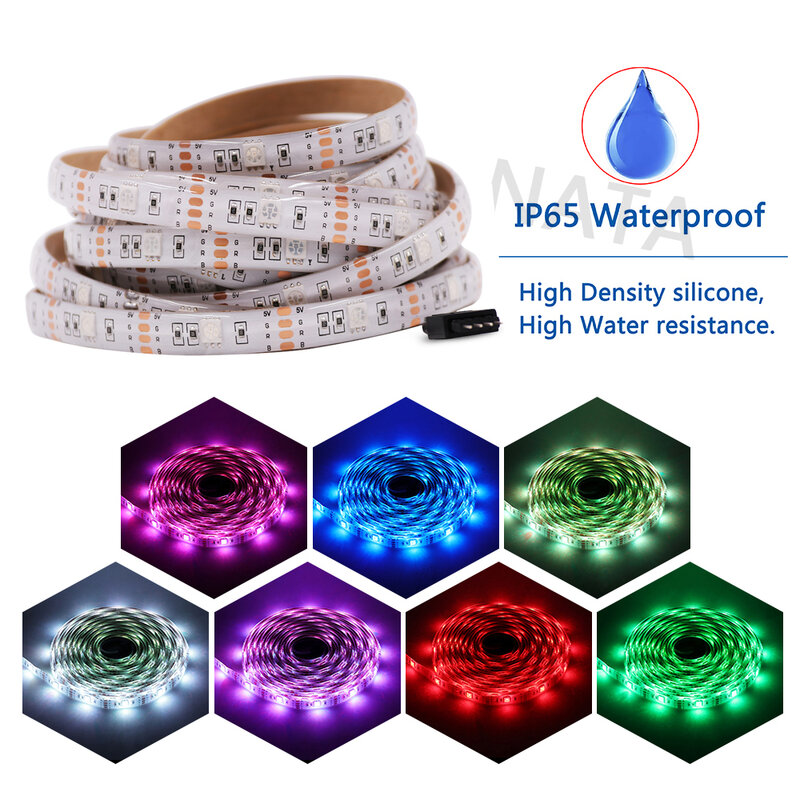 شريط إضاءة LED 5050 RGB ، صندوق بطارية AA ، 0.5 متر ، 1 متر ، 2 متر ، مصباح ديكور منزلي ، شريط إضاءة مرن مقاوم للماء