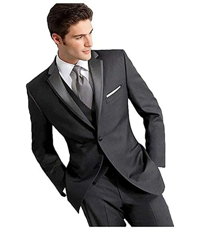 Dark Grau-بدلة زفاف ضيقة من 3 قطع للرجال ، بدلة رسمية جديدة لحفلات العمل ، بدلة رسمية بزرين ، سترة Veat والسراويل