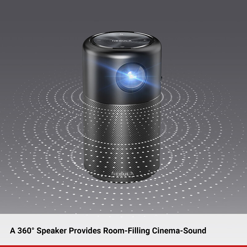 أنكر نيبيولا جهاز عرض ذكي محمول, كبسولة ذكية لعرض الأفلام، تعمل بالواي فاي، مزودة بمكبر صوت 360 بوصة DLP، نظام أندرويد 7.1، حجم الصورة 100 بوصة