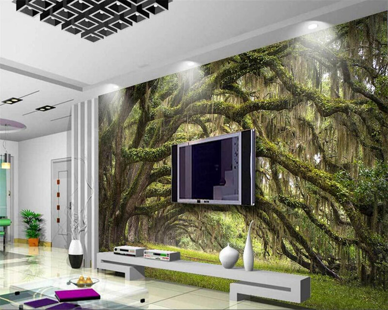 Beibehang 3d خلفيات الطبيعي مشهد حلم الغابات الغابات في طريق صغير 3D المعيشة غرفة التلفزيون جدار خلفيات للجدران 3 d