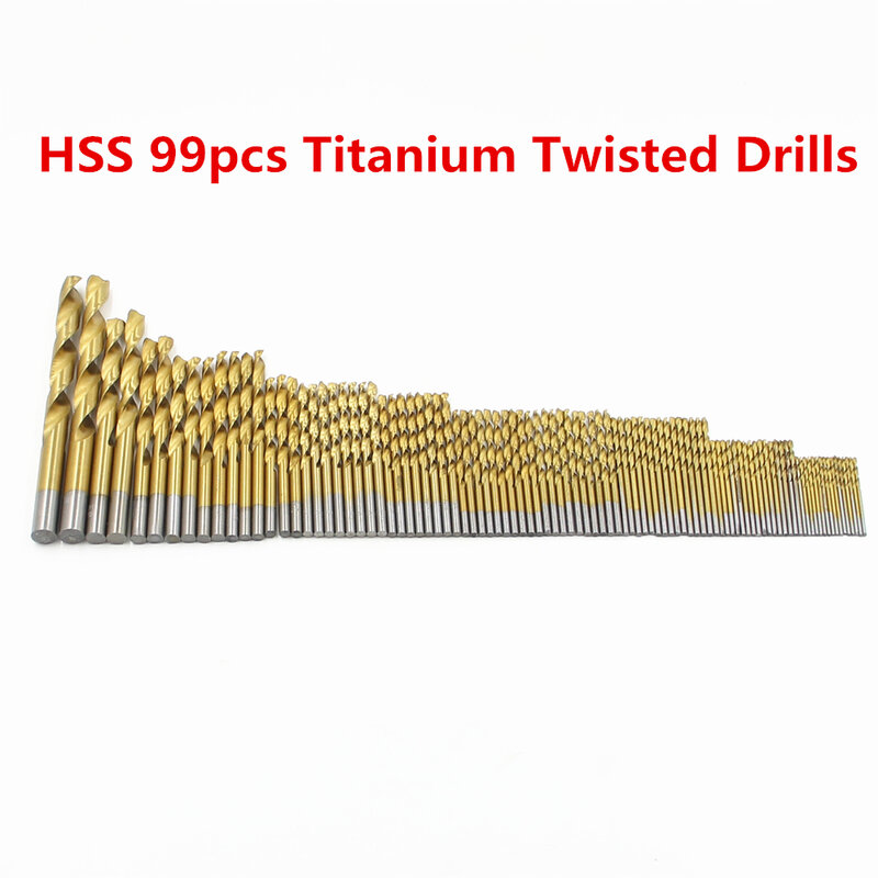 99 قطعة HSS تويست مثقاب الخشب s مجموعة 1.5-10 مللي متر مع التيتانيوم المغلفة سطح 118 درجة مثقاب الخشب للحفر المعادن أداة