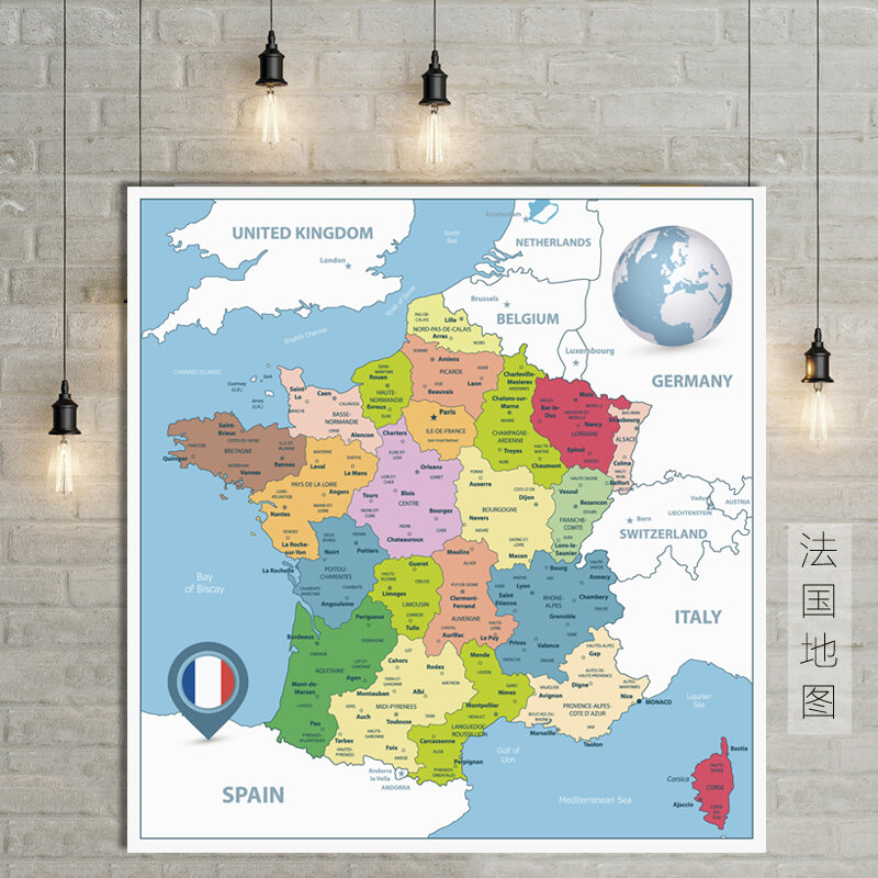 فرنسا خريطة ملصق حجم الجدار الديكور خريطة كبيرة من فرنسا 60x60 سنتيمتر مقاوم للماء ومقاومة المسيل للدموع