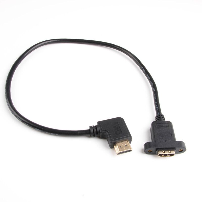 90 درجة اليسار اليمين حتى أسفل بزاوية HDMI 19p 1.4 ذكر إلى أنثى تمديد كابل مع ثقب المسمار يمكن قفل كابل تركيب اللوحة