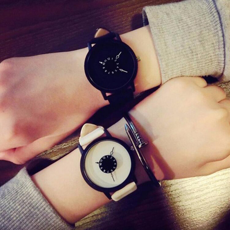 بسيطة النساء الرجال زوجين جلدية حزام ساعة كوارتز فريد الطلب تصميم المعصم ساعة الحب هدية