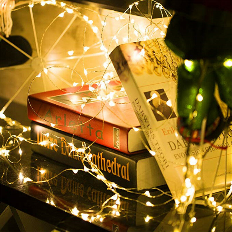 أسلاك النحاس سلسلة ضوء لعيد الميلاد ، الجنية ضوء ، بطارية تعمل بالطاقة ، LED صغير ، عيد الميلاد جارلاند ، حفلة داخلية ، الزفاف ، CR2032 ، 1 m-5m