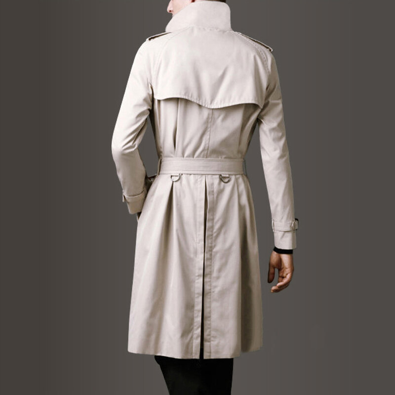 معطف رجالي طويل الصدر مزدوج التصميم مع حزام ، ملابس بسيطة للذكور ، عصرية وغير رسمية ، الربيع والخريف