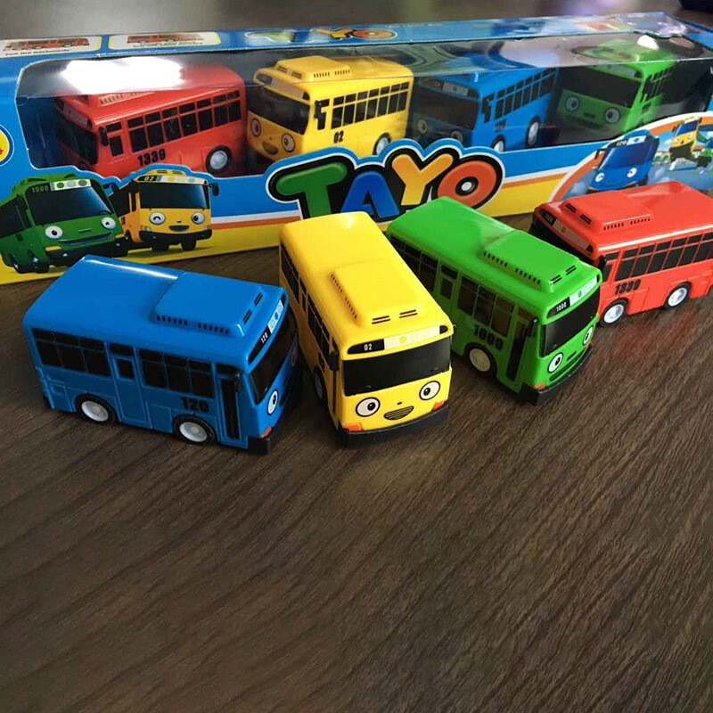 متعة 4 قطعة/المجموعة تايو تايو حافلة البسيطة البلاستيك التراجع الأزرق الصغير الأحمر Gani الأصفر اني الأخضر Rogi حافلة سيارة نموذج للأطفال هدية