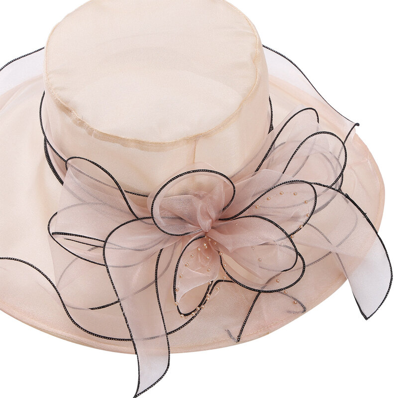 قبعة نسائية أنيقة ، مجموعة جديدة ، بلوزة واسعة الحواف ، زهرة الأورجانزا ، كولون ديربي ، قبعة الزفاف ، قبعة الشمس ، الصيف