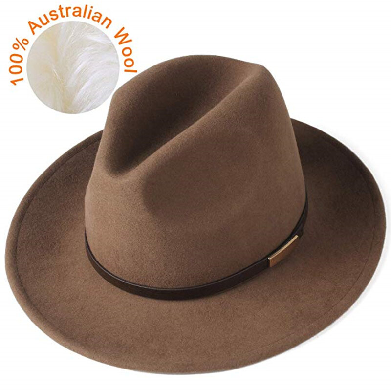 FURTALK فيدورا قبعة للنساء الرجال 100% الصوف الاسترالي ورأى واسعة قبعة لها حواف خمر الجاز فيدورا قبعة زوجين قبعة الشتاء فاتحة فام