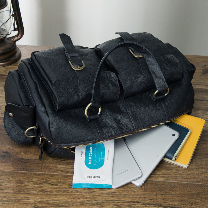 حقيبة سفر رجالي من الجلد الطبيعي بتصميم متين حقيبة سفر عتيقة بمنظم حقائب للكتف والكمبيوتر المحمول 1097