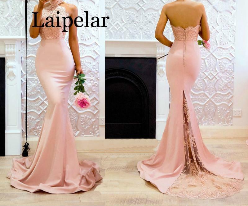 Laipelar-فستان طويل من الدانتيل للنساء ، فستان سهرة رومانسي بدون أكمام ، ياقة مستديرة ، طول الأرض ، ظهر مفتوح ، ملفوف ، ذيل السمكة