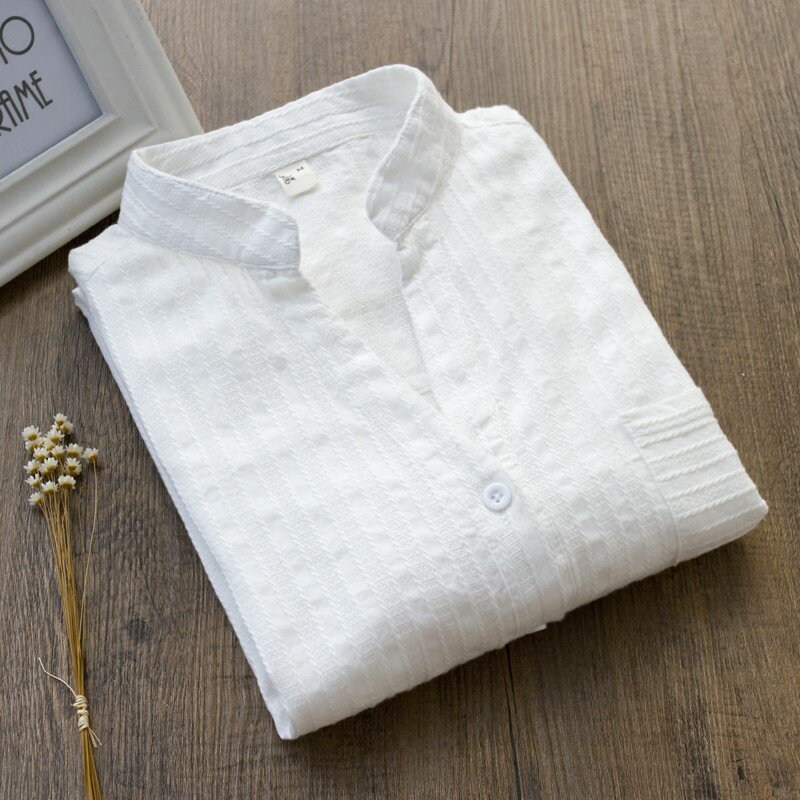 قميص نسائي وبلوزة بأكمام طويلة أبيض قميص نسائي 2020 لربيع وخريف 100% قميص قطني للسيدات ملابس عمل OL بلوزات رفيعة صلبة A43
