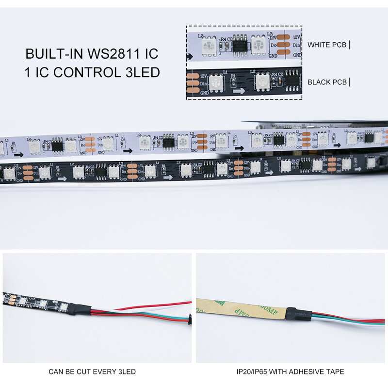 DC12V WS2811 LED قطاع 30/60 المصابيح RGB اللون عنونة 2811 IC بكسل LED قطاع ضوء IP30 IP65 IP67 5 متر/وحدة