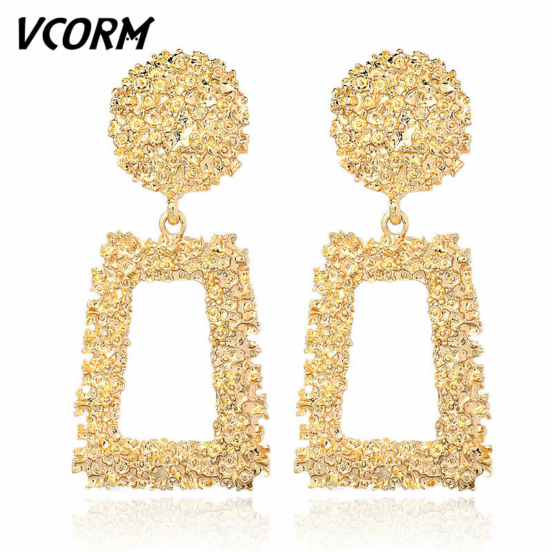 VCORM-أقراط ذهبية كبيرة عتيقة للنساء ، مجوهرات معدنية ، هندسية ، عصرية ، 2018