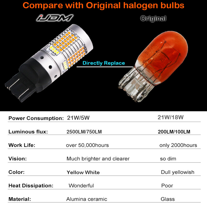 IJDM لا هايبر فلاش 21 واط 7443 LED Canbus 3157 1157 LED مفاتيح كهربائية أبيض/العنبر LED لمبات ل النهار تشغيل/بدوره إشارة أضواء