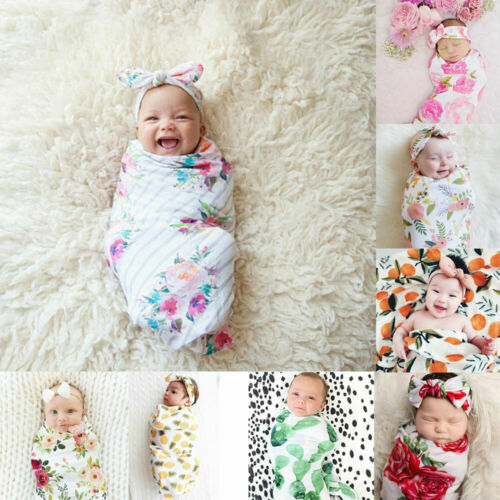 2 قطعة الوليد الطفل الأزهار قماش للف الرضع التقميط كيس النوم بطانية مجموعة عصابات رأس