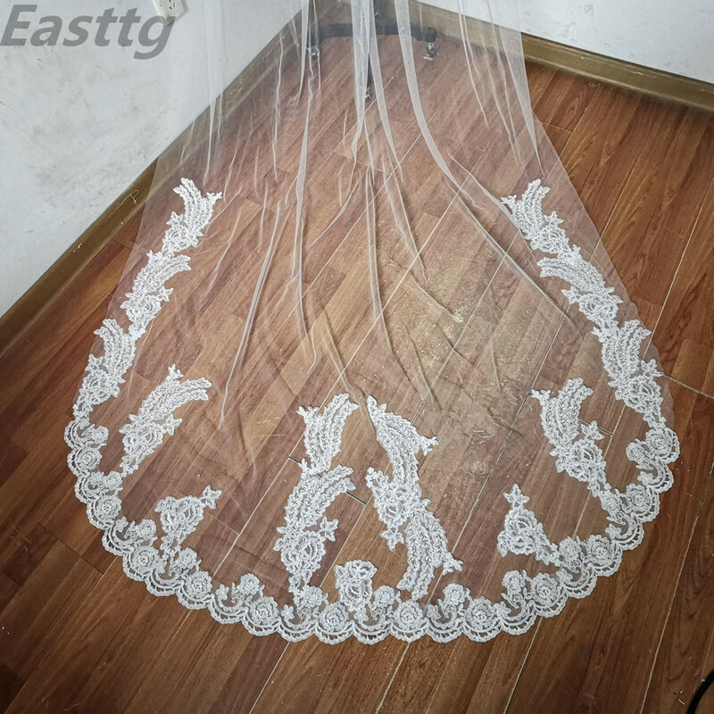 2019 جديد 3 متر طبقة واحدة دانتيل تول طرحة زفاف طويلة جديد أبيض عاجي 3 m حجاب الزفاف مع مشط Velos De Novia