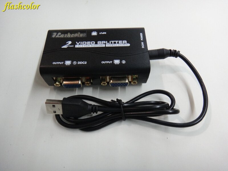 Flashcolor-مقسم فيديو VGA ، منفذين ، 250 ميجا هرتز ، 1 مدخل 2 مخرج ، متوافق مع محول طاقة USB