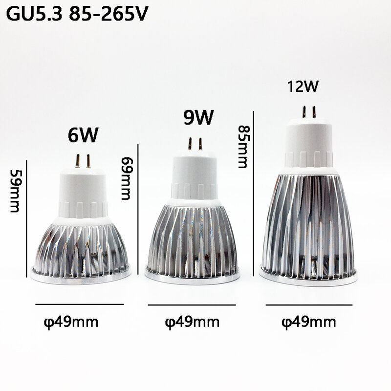 مصباح LED جديد عالي الطاقة MR16 GU5.3 صدمة 6 واط 9 واط 12 واط عكس الضوء blub كشاف دافئ كول الأبيض MR16 12 فولت مصباح GU 5.3 220 فولت mr16DC12V