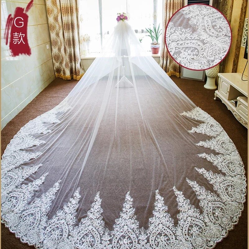 حجاب زفاف طويل ، طرحة زفاف من طبقتين ، مع زينة دانتيل ، Velos de Novia 2019