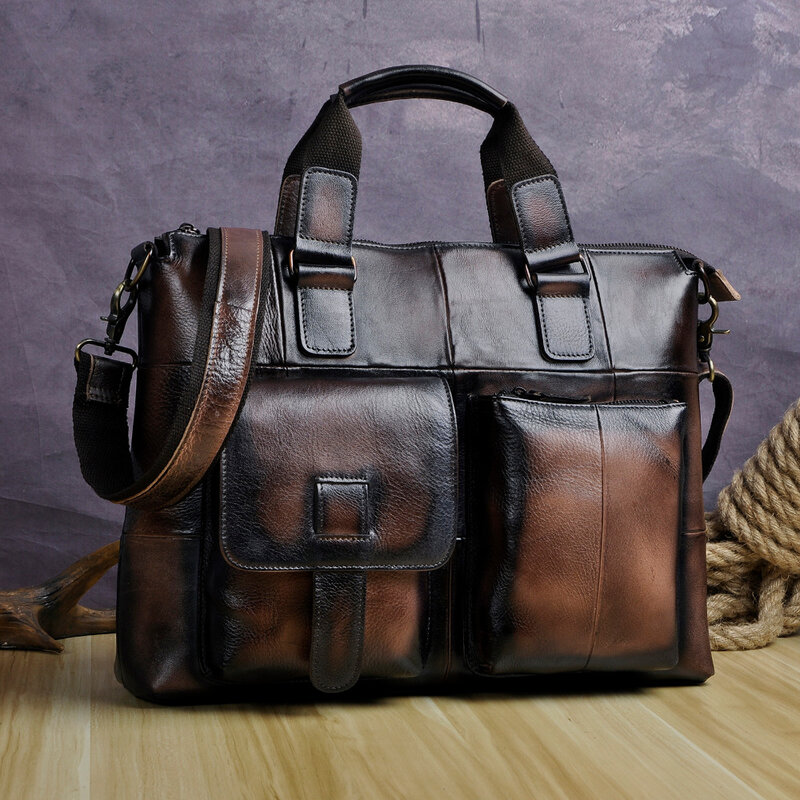 حقيبة أعمال جلدية أصلية للرجال ، حقيبة كمبيوتر محمول غير رسمية مقاس 15 بوصة ، حقيبة سفر ، محفظة B260