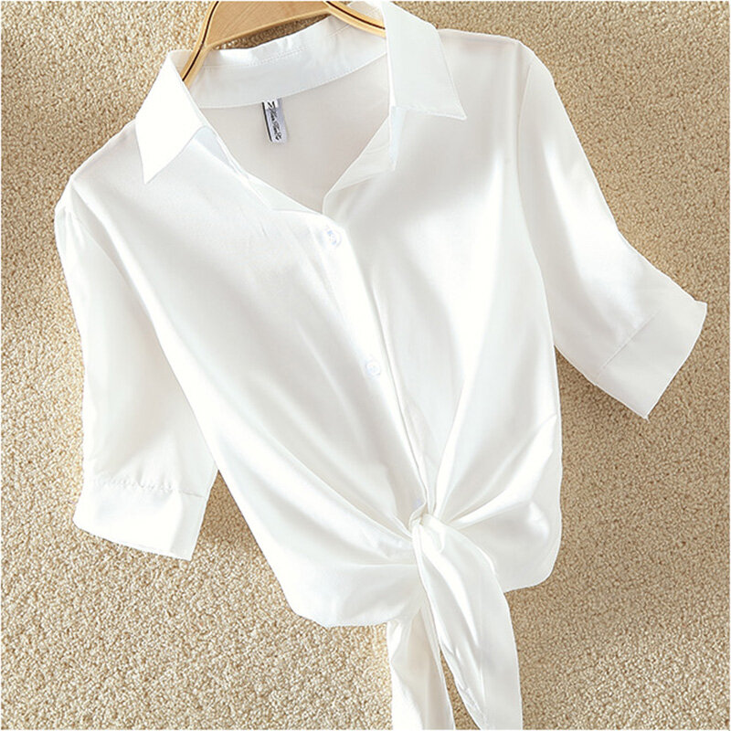بلوزات قطن 100% للسيدات بلوزات بيضاء صيفية قمصان للعطلات فضفاضة بأكمام قصيرة بلوزات وبلوزات للسيدات جديد