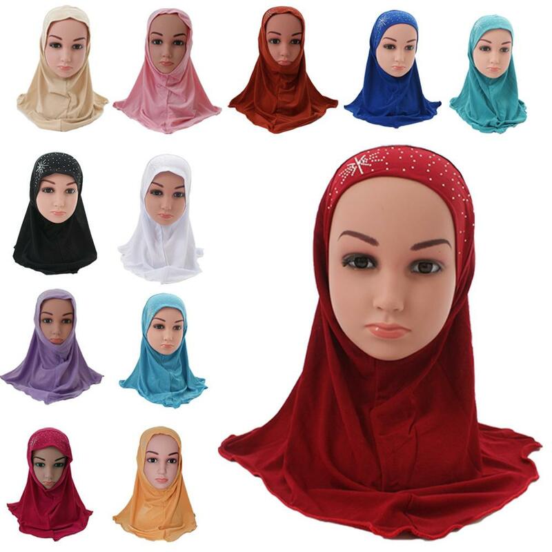 وشاح حجاب عربي إسلامي للأطفال ، وشاح رأس إسلامي للمدرسة ، عمامة للبنات ، أغطية رأس بحجر الراين ، غطاء رأس ، شال ملفوف ، من 2 إلى 6 سنوات