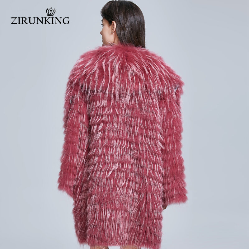 ZIRUNKING-معاطف نسائية من فرو الراكون الطبيعي ، وملابس خارجية مخططة محبوكة ، وعصرية وفاخرة ، ZC1739